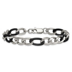 Polished Black Stainless Steel Figaro Chain Bracelet 9.3mm