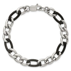 Polished Black Stainless Steel Figaro Chain Bracelet 9.3mm