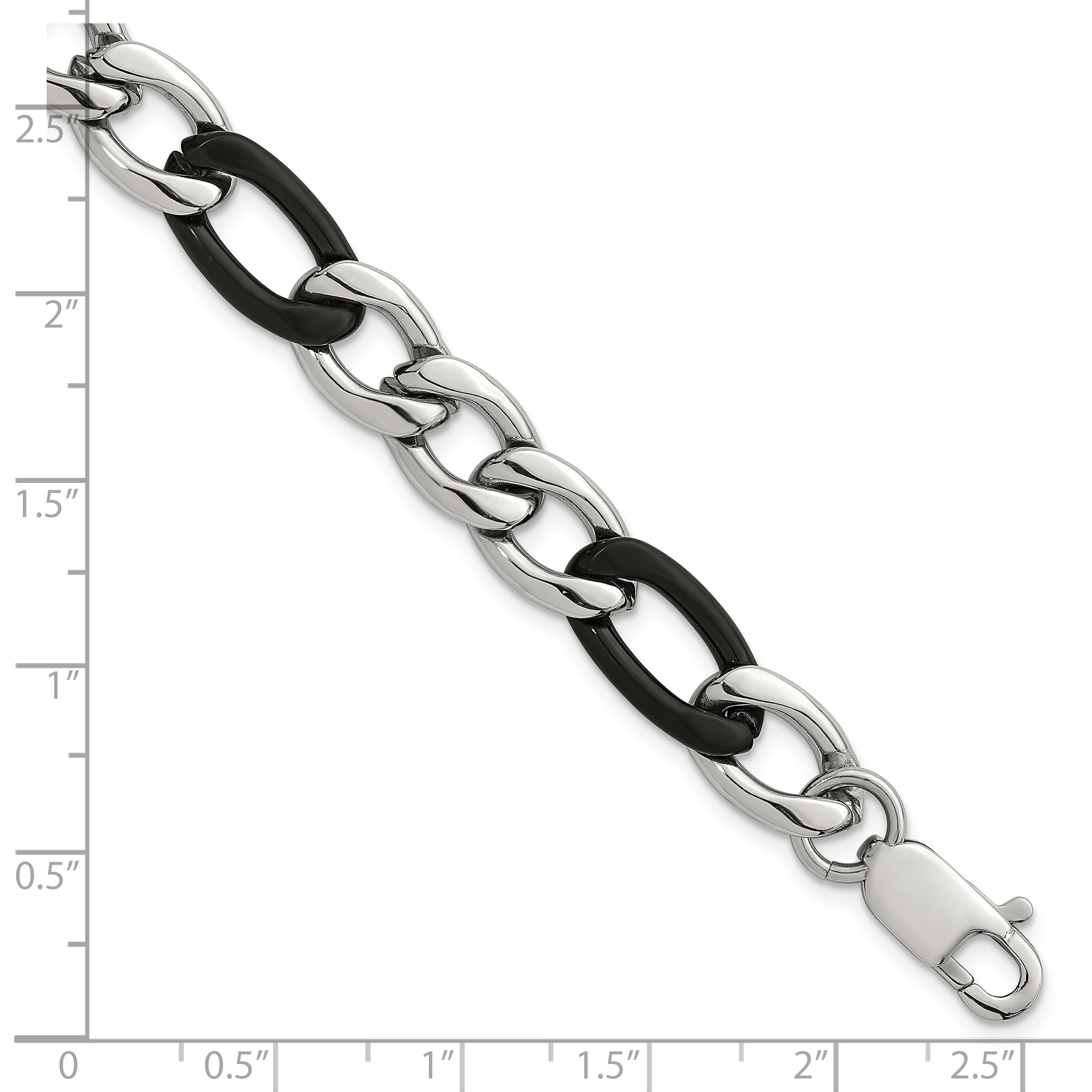 Polished Black Stainless Steel Figaro Chain Bracelet 9.3mm