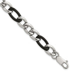 Polished Black Stainless Steel Figaro Chain Bracelet 9.3mm