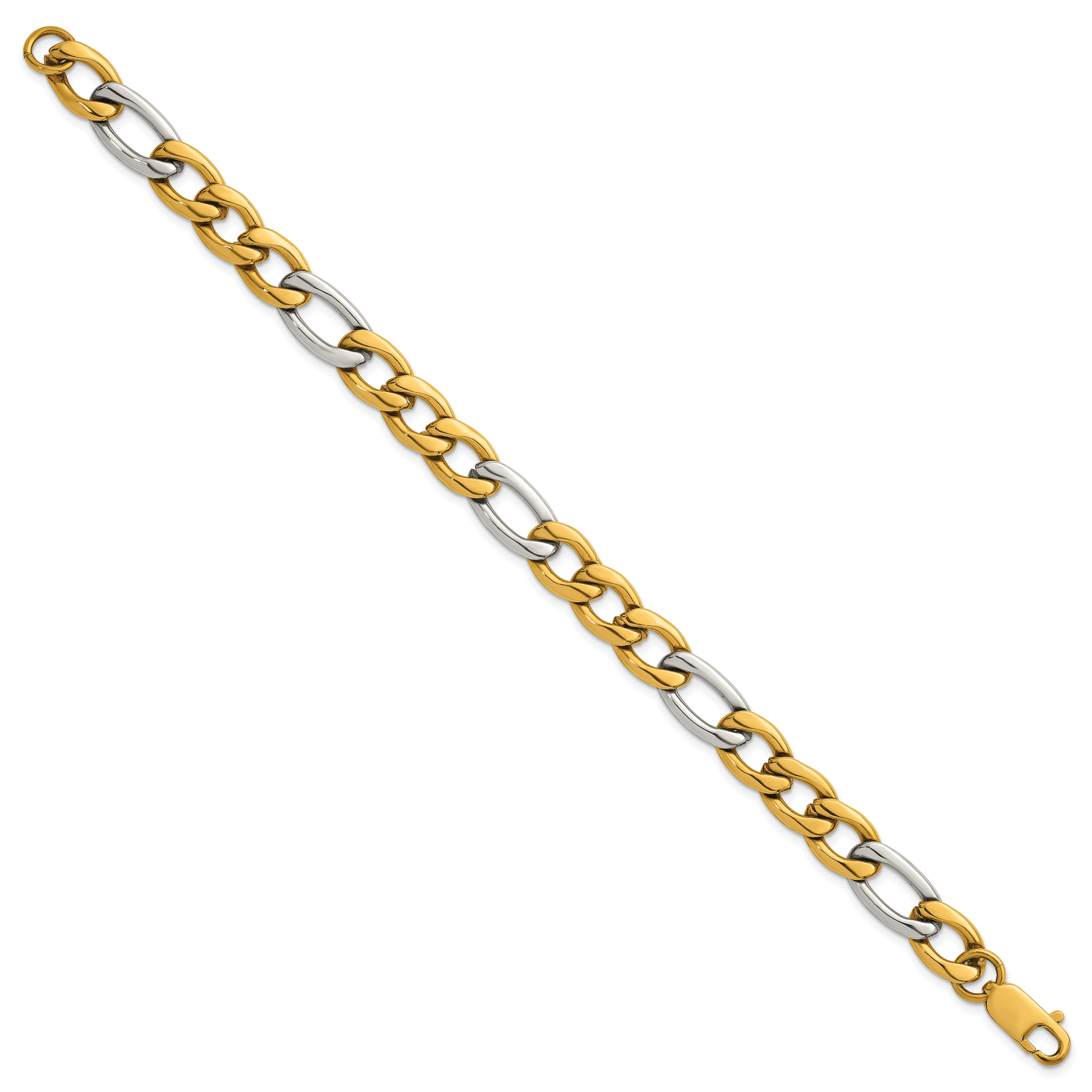 Polished Gold-Tone Stainless Steel Figaro Chain Bracelet 9.3mm