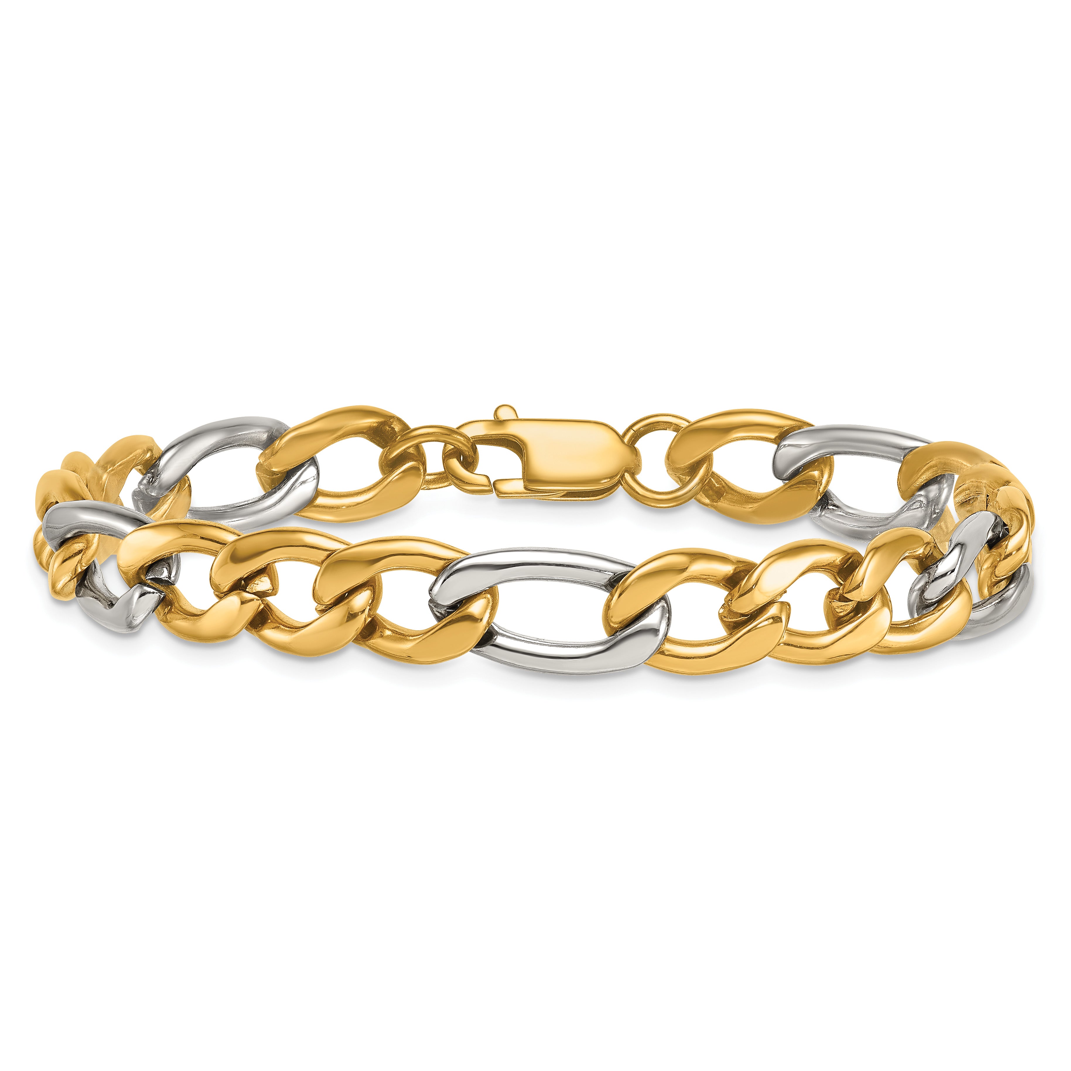 Polished Gold-Tone Stainless Steel Figaro Chain Bracelet 9.3mm