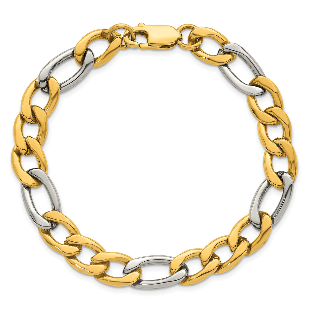 Polished Gold-Tone Stainless Steel Figaro Chain Bracelet 9.3mm