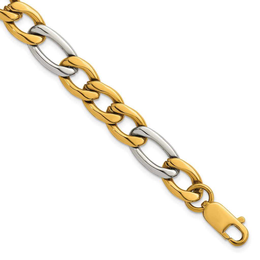 Polished Gold-Tone Stainless Steel Figaro Chain Bracelet 9.3mm