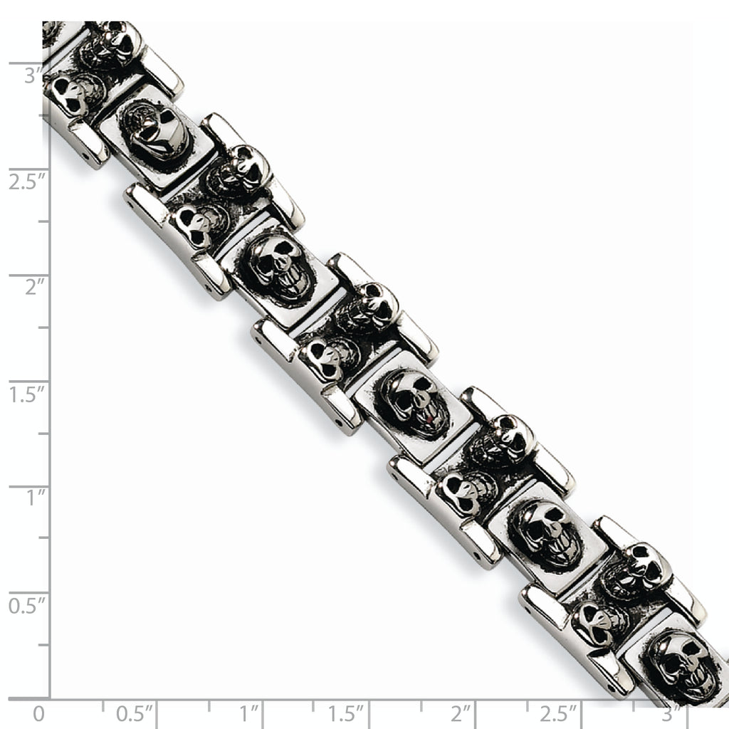 Stainless Steel Antiqued and Polished Skull Link Bracelet for Men