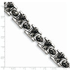 Stainless Steel Antiqued and Polished Skull Link Bracelet for Men