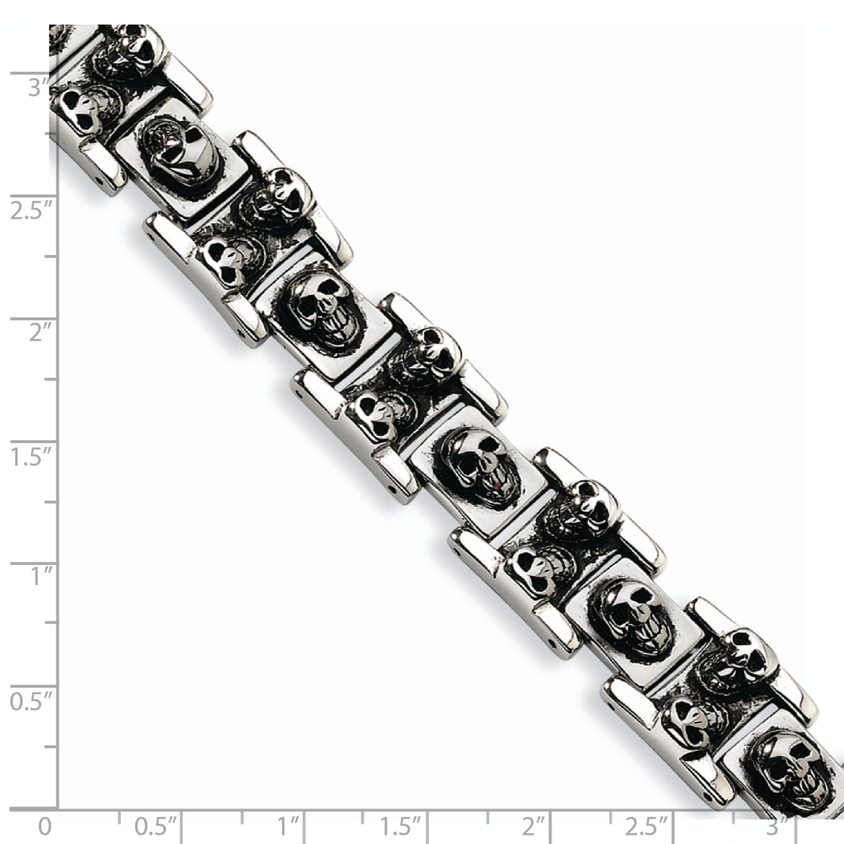 Stainless Steel Antiqued and Polished Skull Link Bracelet for Men