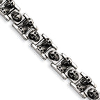 Stainless Steel Antiqued and Polished Skull Link Bracelet for Men