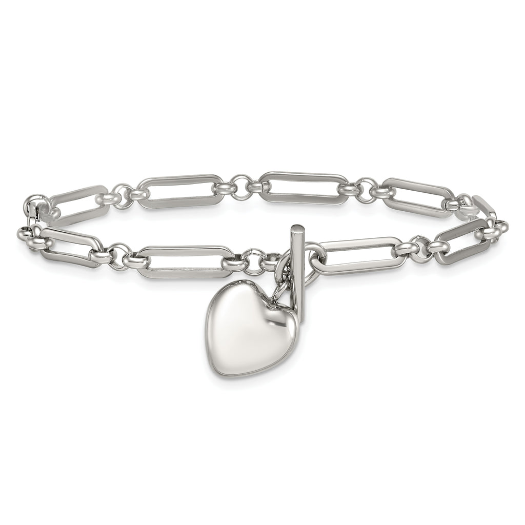 Polished Heart Stainless Steel Paperclip Chain Bracelet 4.5mm