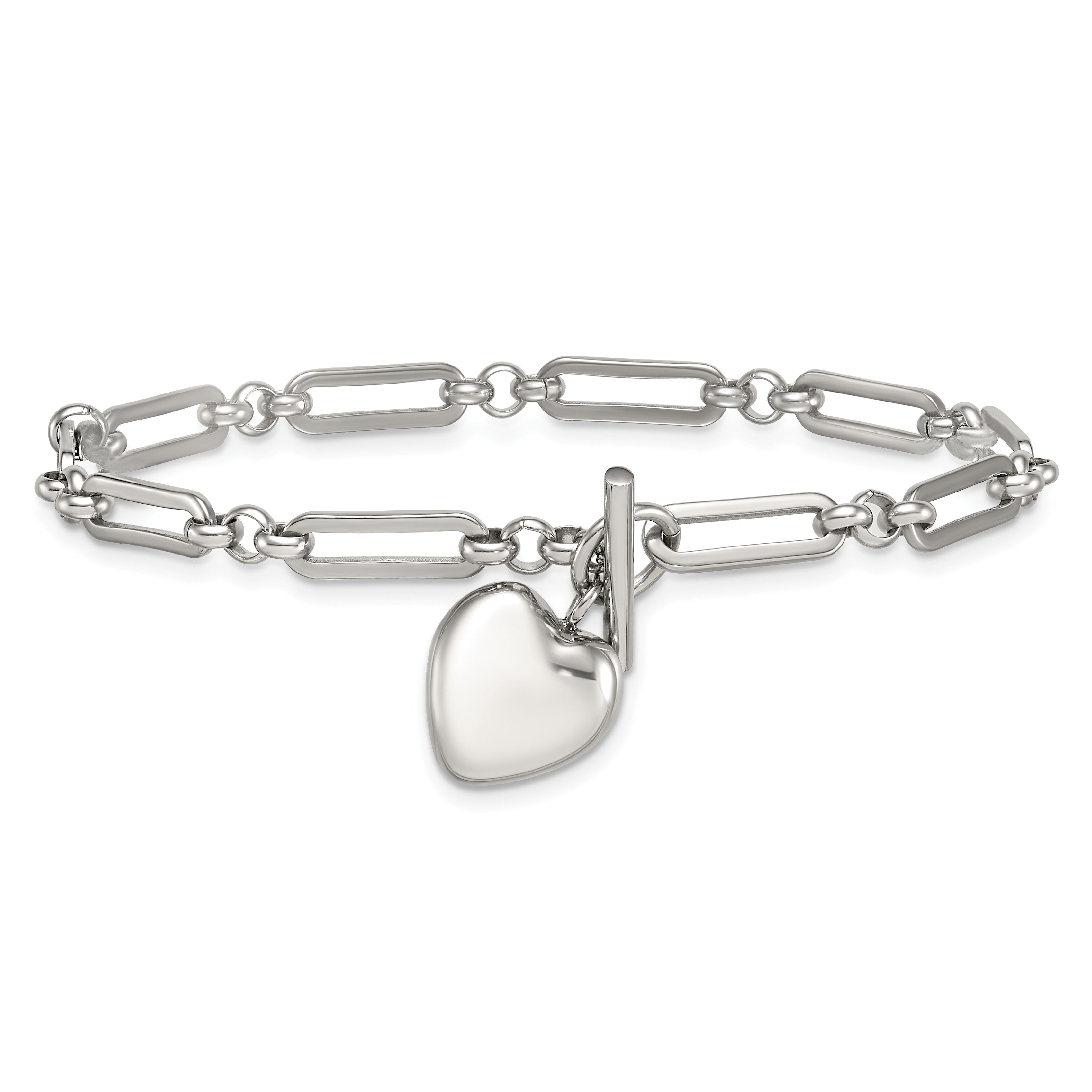 Polished Heart Stainless Steel Paperclip Chain Bracelet 4.5mm