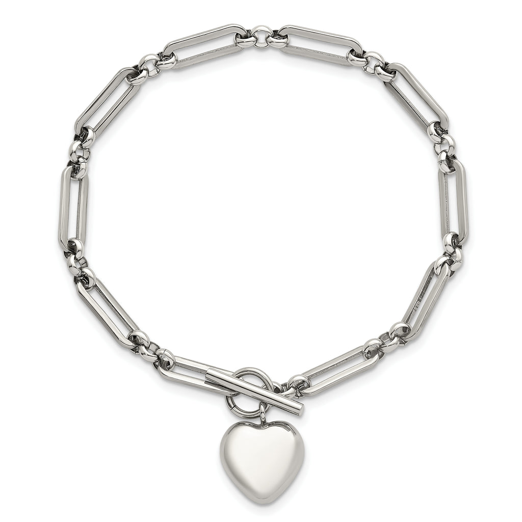 Polished Heart Stainless Steel Paperclip Chain Bracelet 4.5mm
