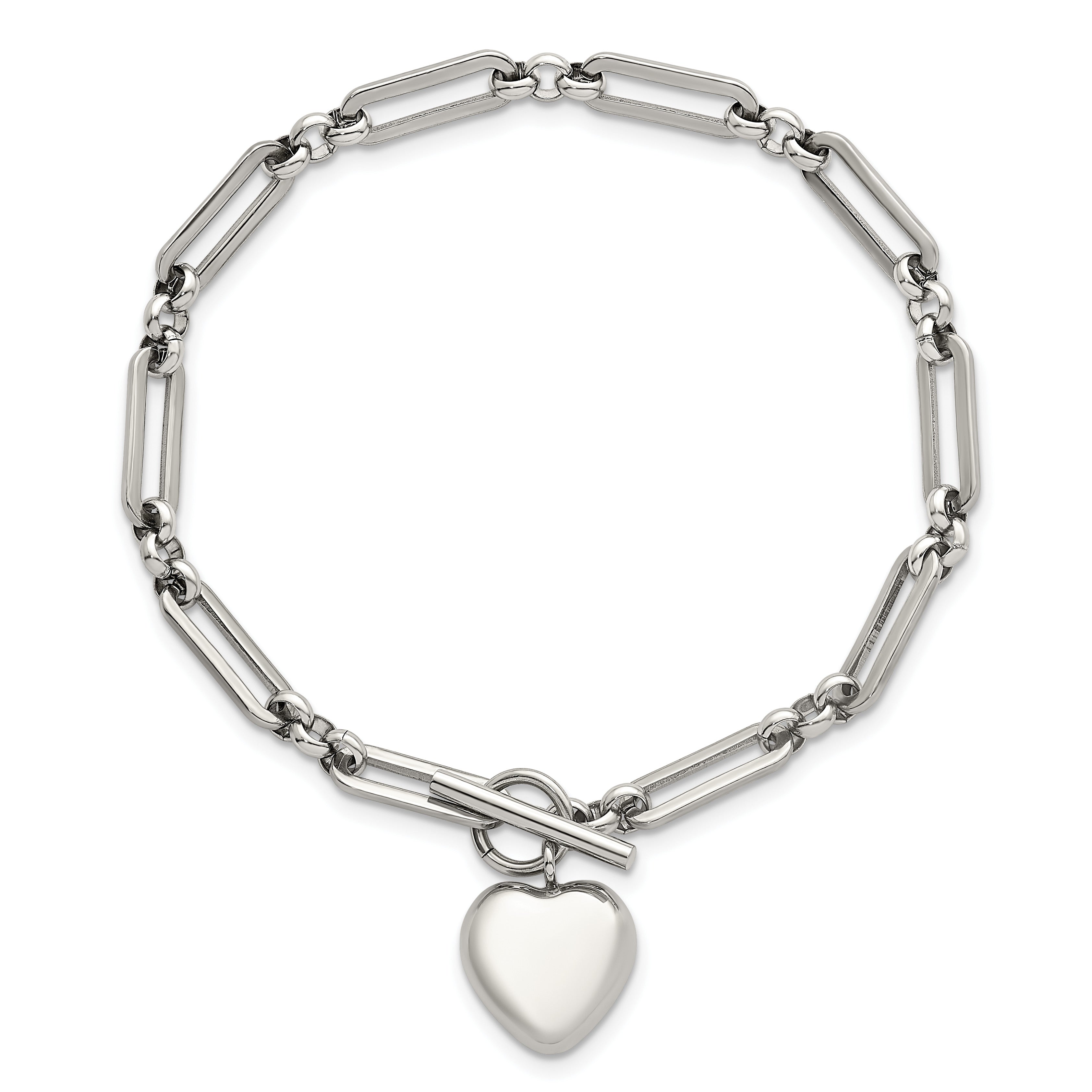 Polished Heart Stainless Steel Paperclip Chain Bracelet 4.5mm