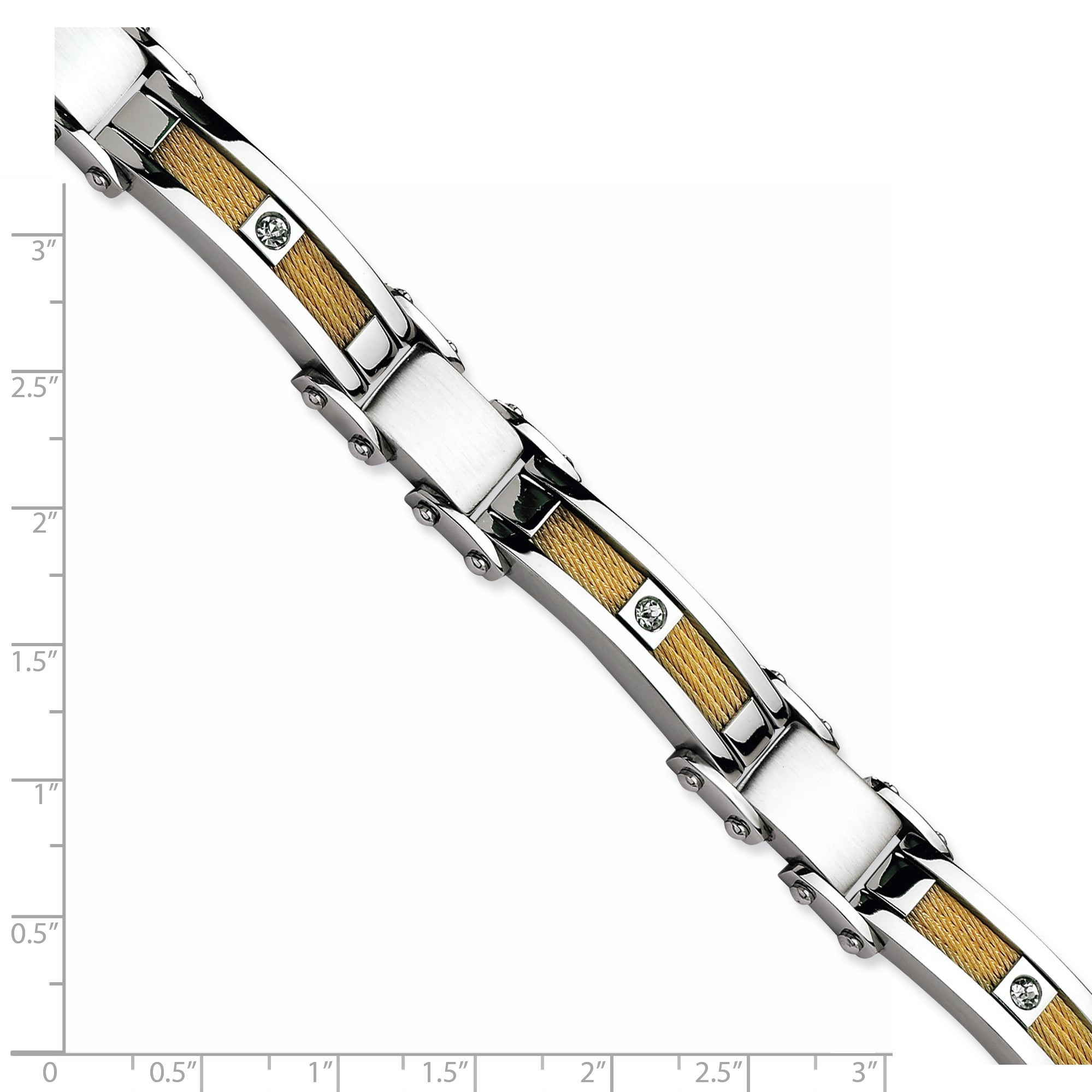 Stainless Steel Polished Yellow IP-plated Cable with Cubic Zirconia Link Bracelet for Men