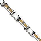 Stainless Steel Polished Yellow IP-plated Cable with Cubic Zirconia Link Bracelet for Men