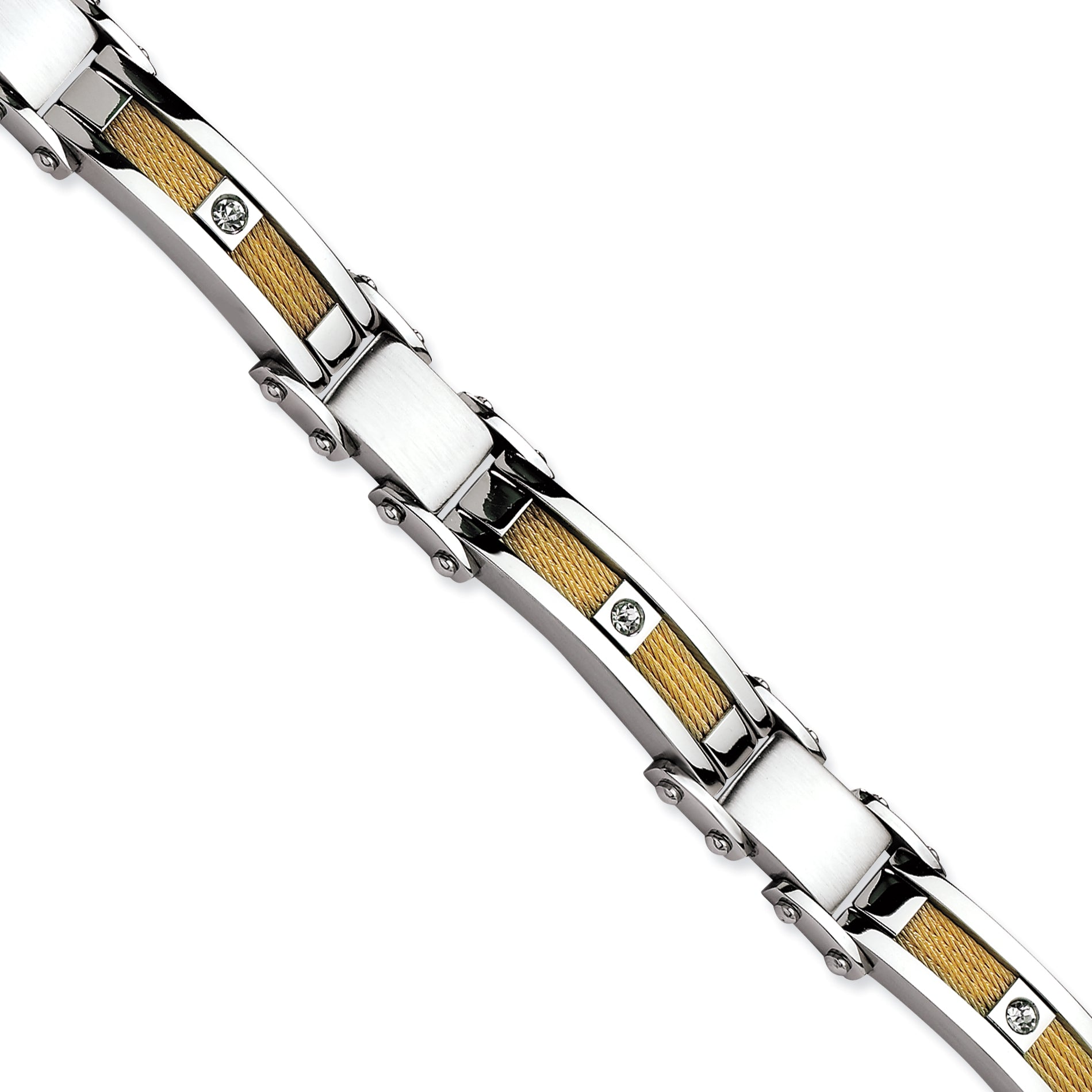 Stainless Steel Polished Yellow IP-plated Cable with Cubic Zirconia Link Bracelet for Men