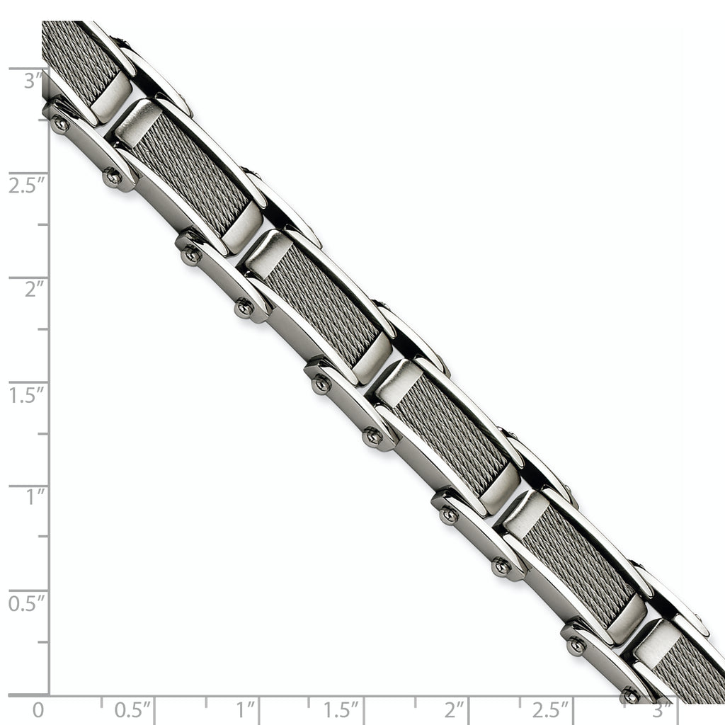 Stainless Steel Brushed and Polished with Cable Inlay Link Bracelet for Men