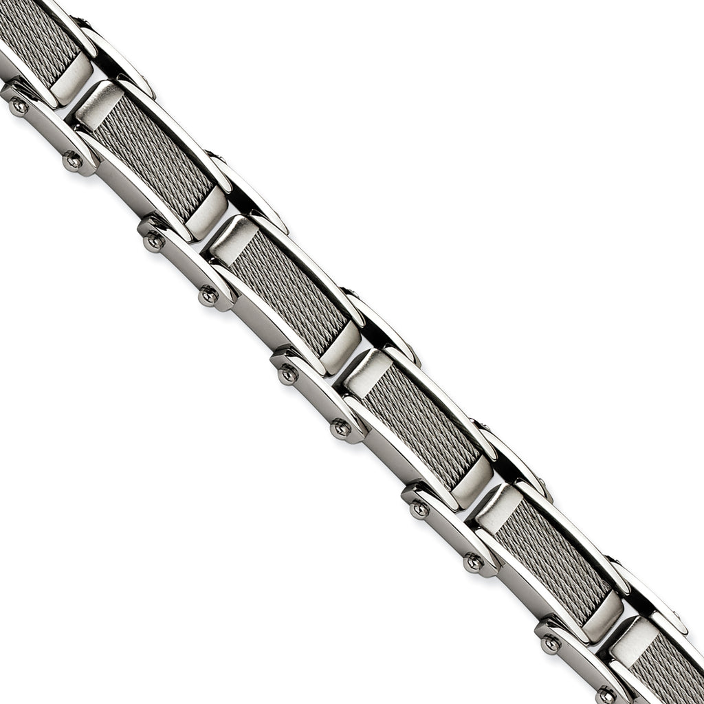 Stainless Steel Brushed and Polished with Cable Inlay Link Bracelet for Men