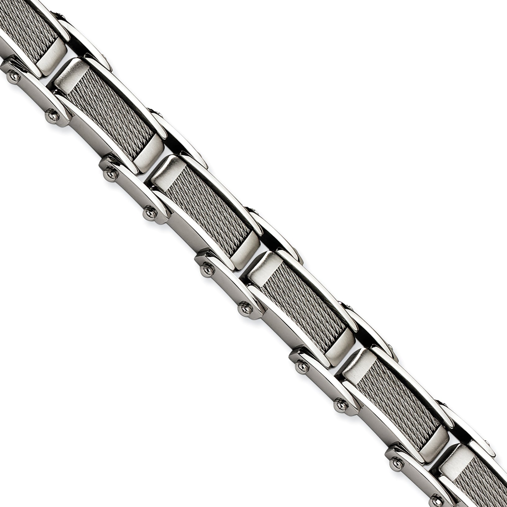 Stainless Steel Brushed and Polished with Cable Inlay Link Bracelet for Men