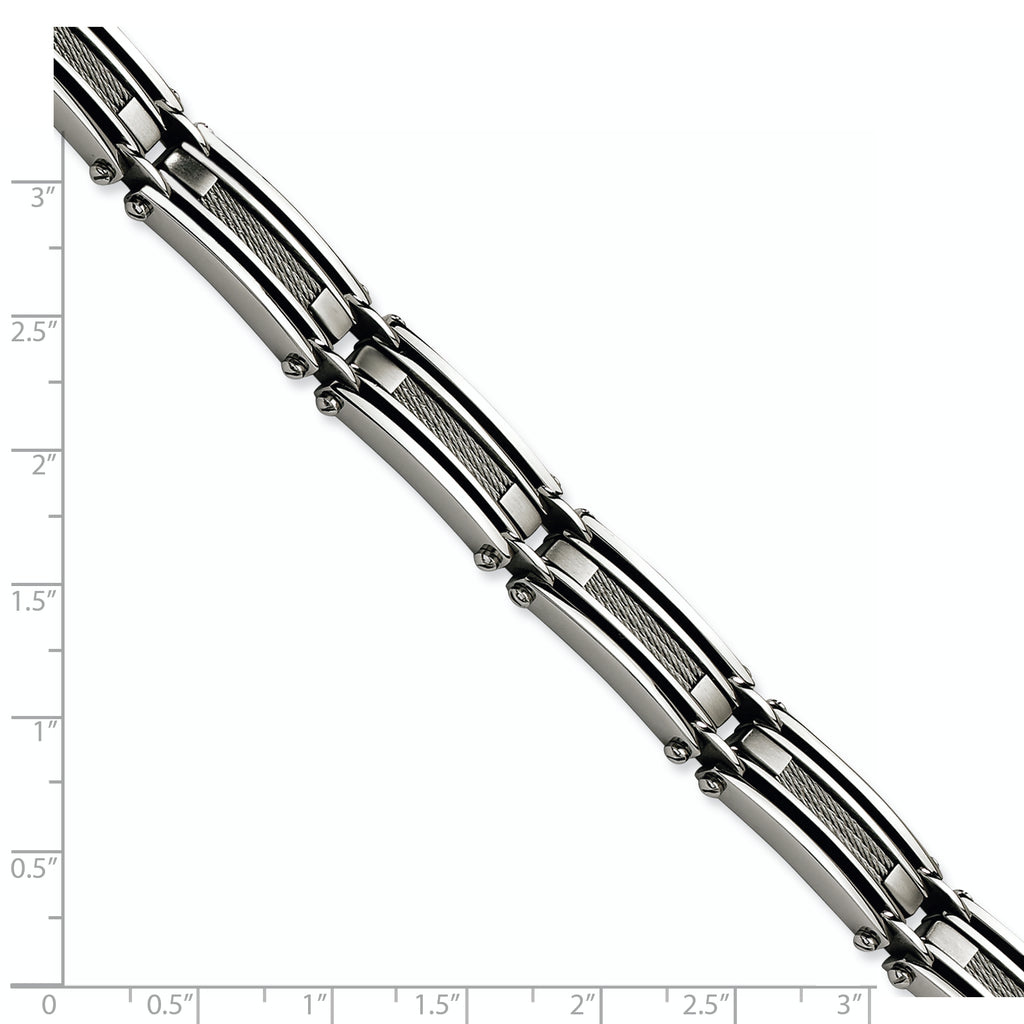 Stainless Steel Brushed and Polished with Cable Inlay Link Bracelet for Men