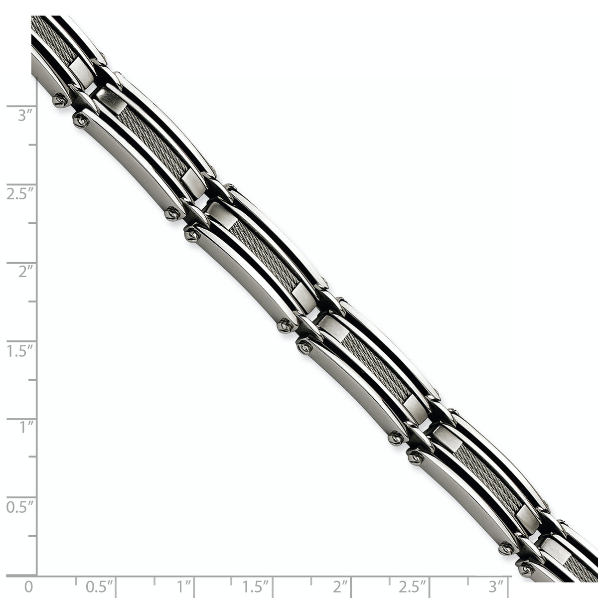 Stainless Steel Brushed and Polished with Cable Inlay Link Bracelet for Men