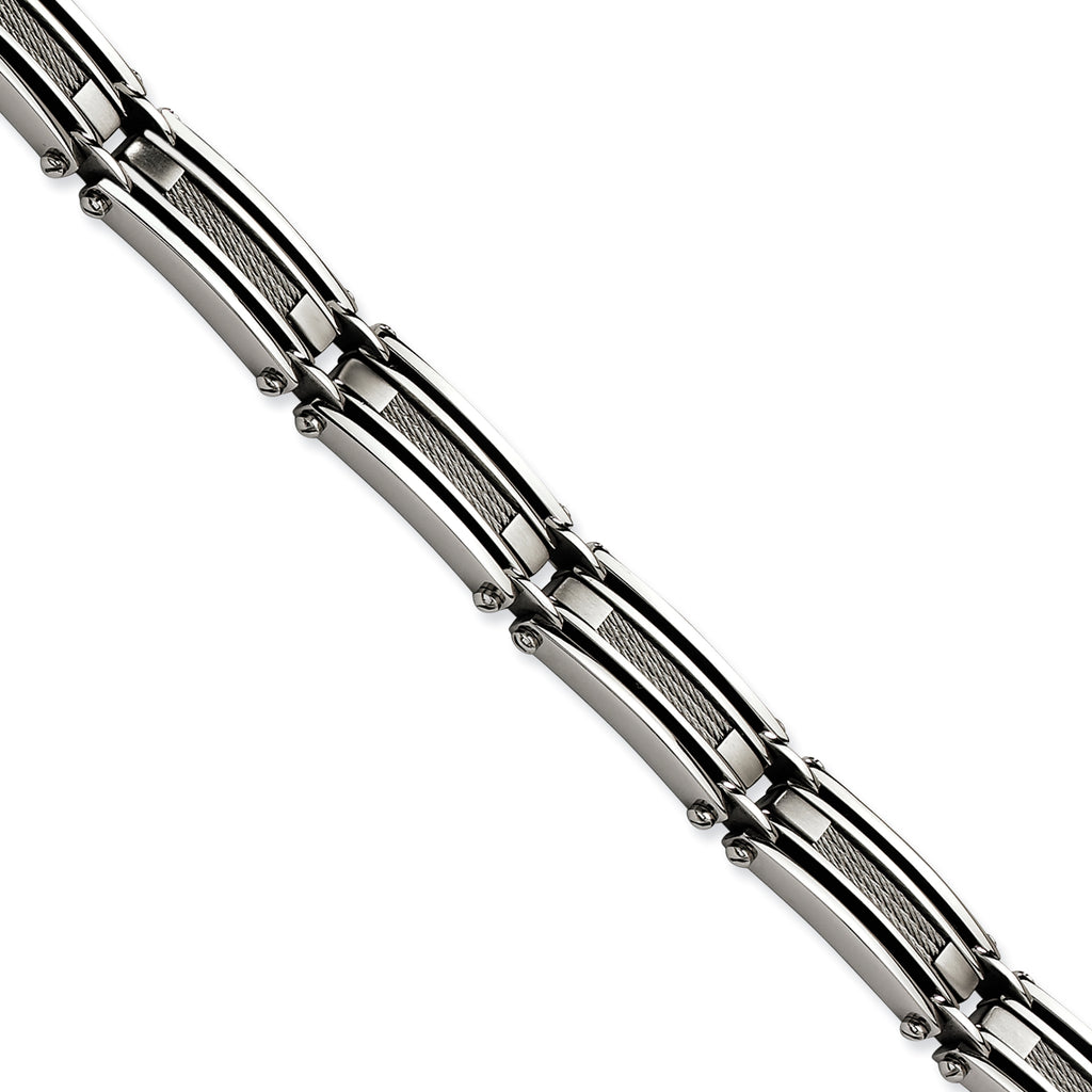 Stainless Steel Brushed and Polished with Cable Inlay Link Bracelet for Men