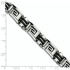 Stainless Steel Brushed and Polished Black Rubber Inlay Greek Key Bracelet for Men