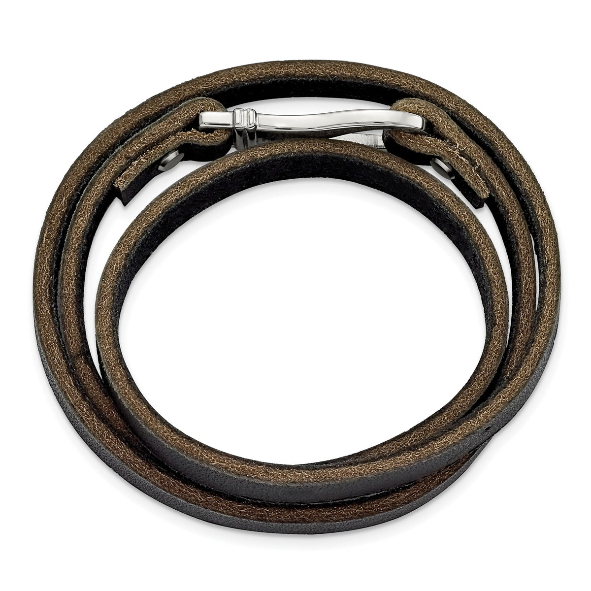 Chisel Men's Black & Brown Leather Wrap Bracelet in Stainless Steel, 24 Inch - Sophia Jewelers