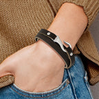 Chisel Men's Black & Brown Leather Wrap Bracelet in Stainless Steel, 24 Inch - Sophia Jewelers