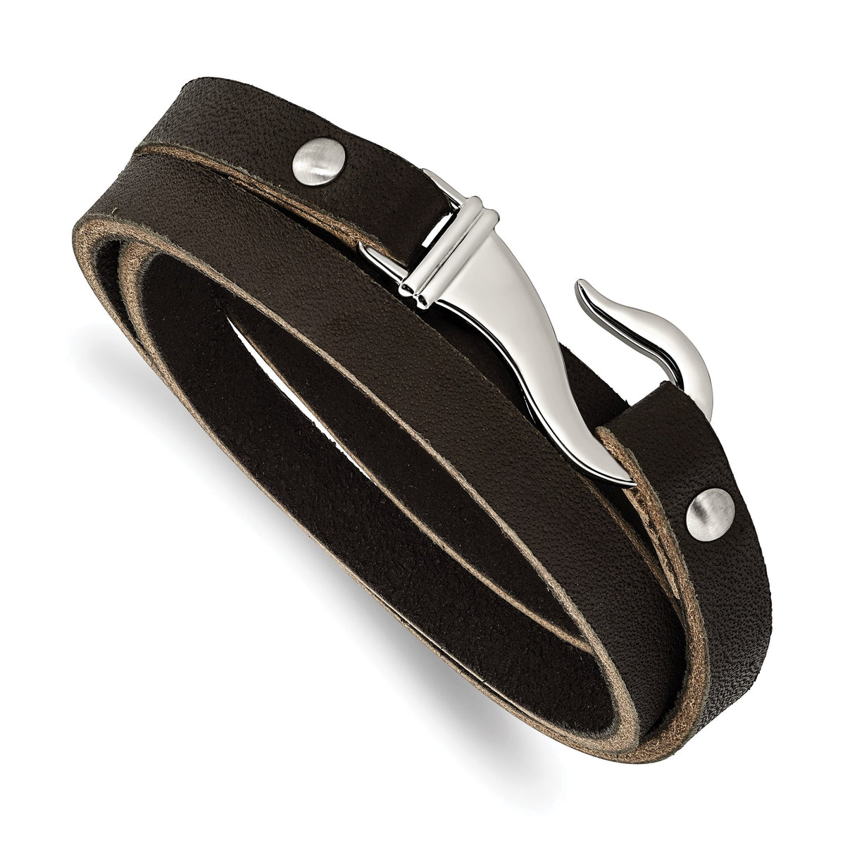 Chisel Men's Black & Brown Leather Wrap Bracelet in Stainless Steel, 24 Inch - Sophia Jewelers