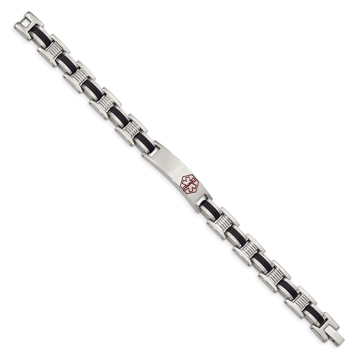 Chisel Men's Rubber Medical ID Link Bracelet in Stainless Steel, 10mm, 8 Inch - Sophia Jewelers