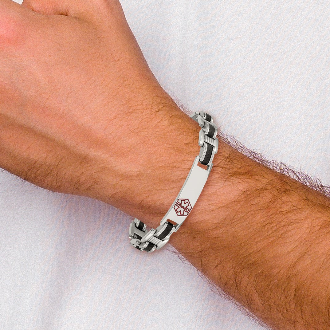 Chisel Men's Rubber Medical ID Link Bracelet in Stainless Steel, 10mm, 8 Inch - Sophia Jewelers