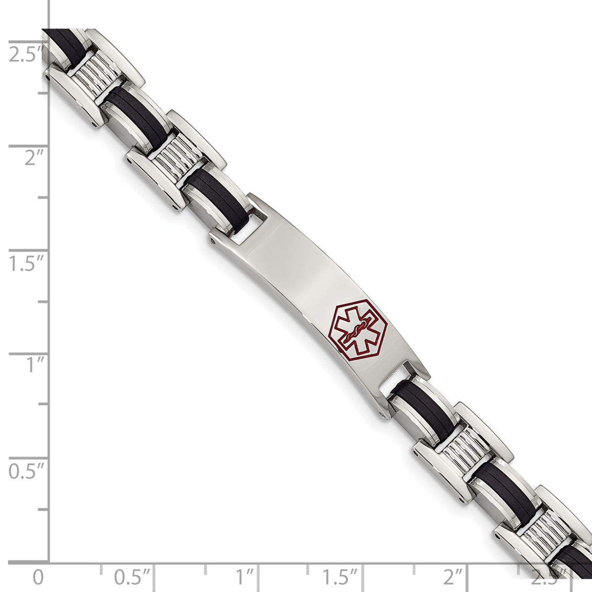 Chisel Men's Rubber Medical ID Link Bracelet in Stainless Steel, 10mm, 8 Inch - Sophia Jewelers