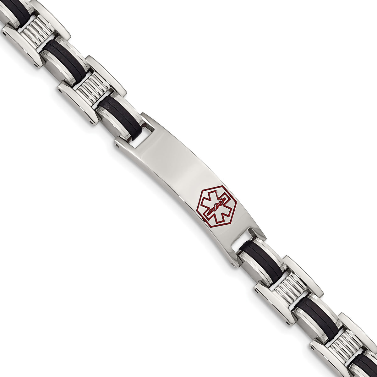 Chisel Men's Rubber Medical ID Link Bracelet in Stainless Steel, 10mm, 8 Inch - Sophia Jewelers