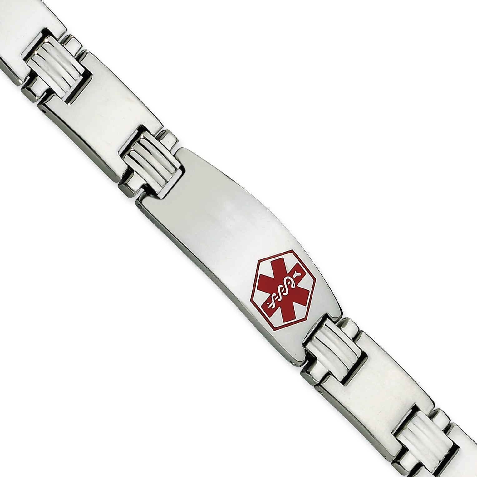 Stainless Steel Brushed and Polished with Red Enamel Medical ID Link Bracelet for Men