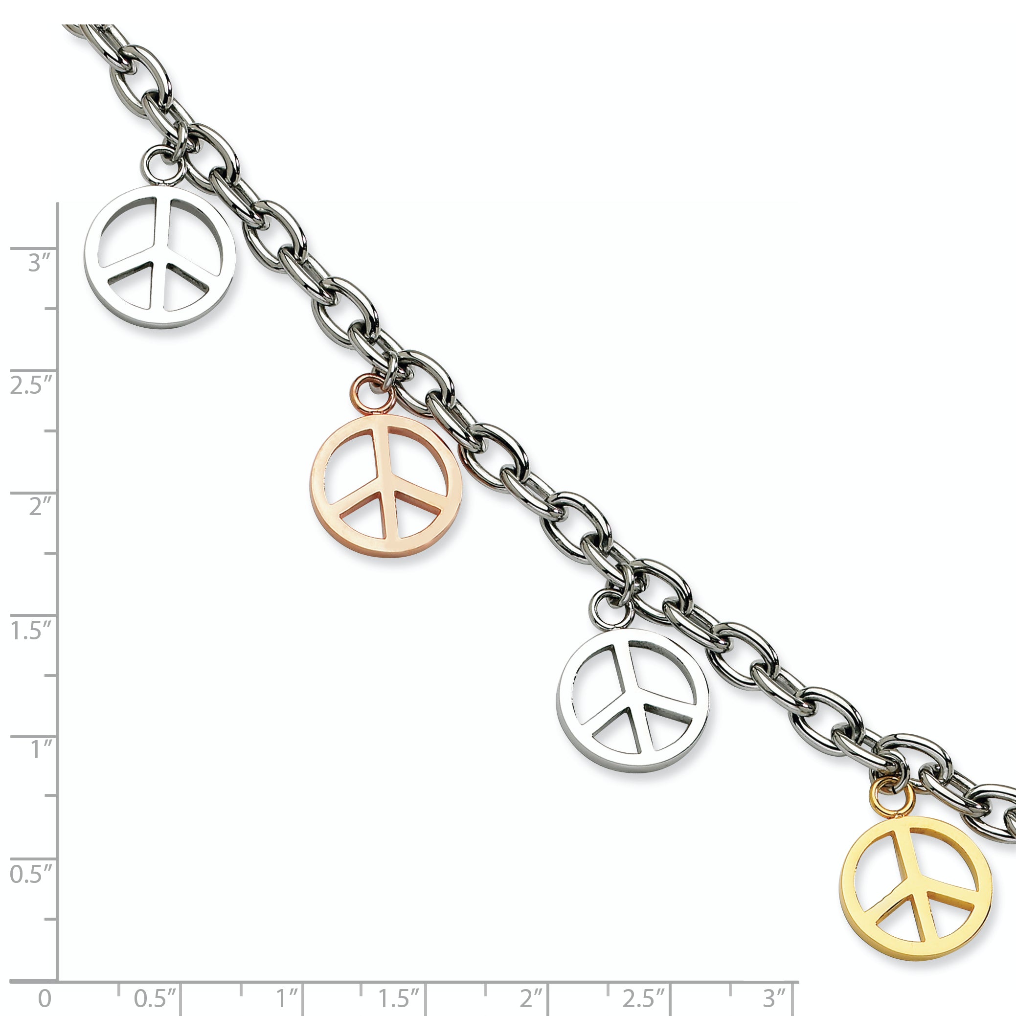 Stainless Steel Polished Rose and Yellow IP-plated Peace Sign Charms Bracelet for Women Secondary image