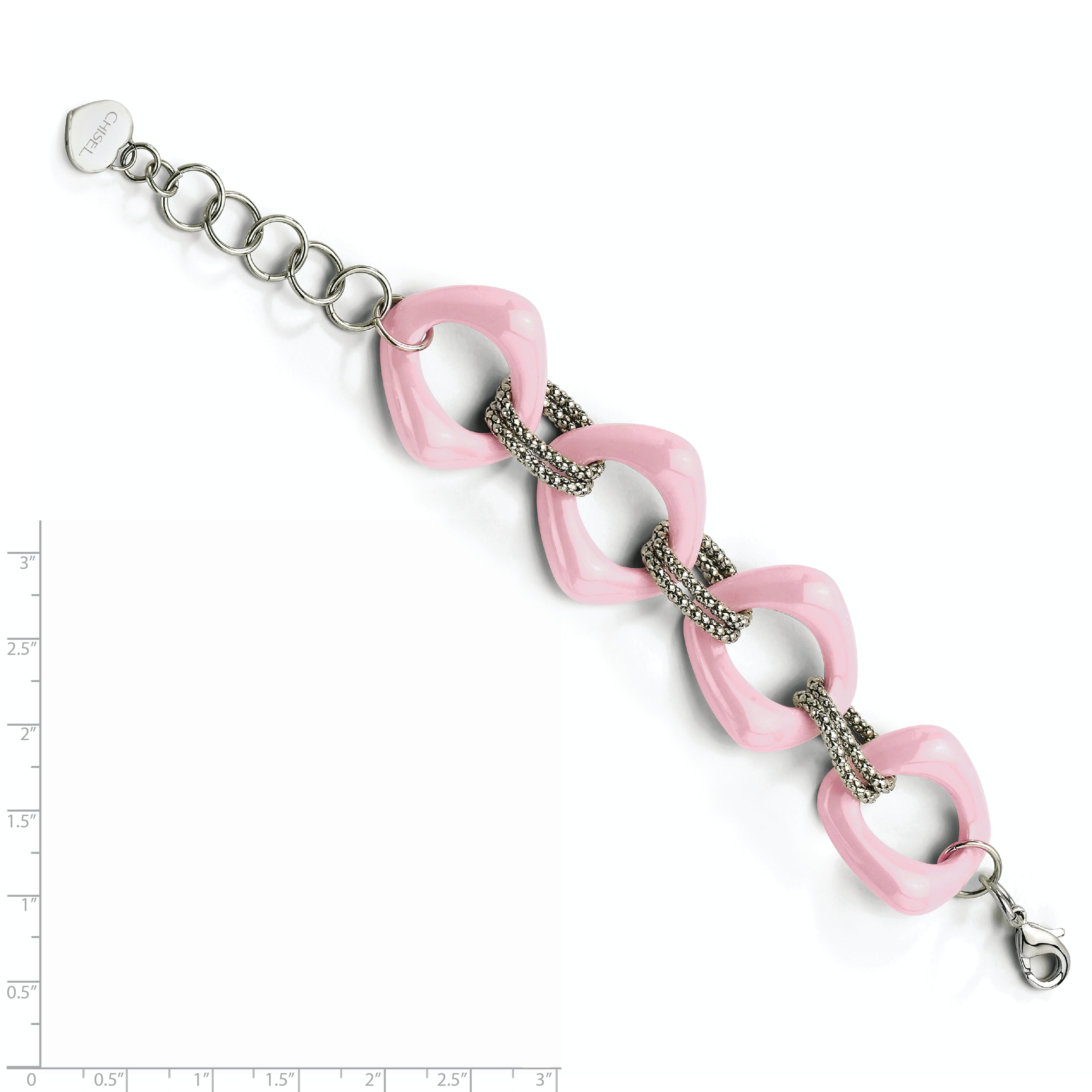 Stainless Steel Polished with Pink Ceramic Open Link Bracelet for Women