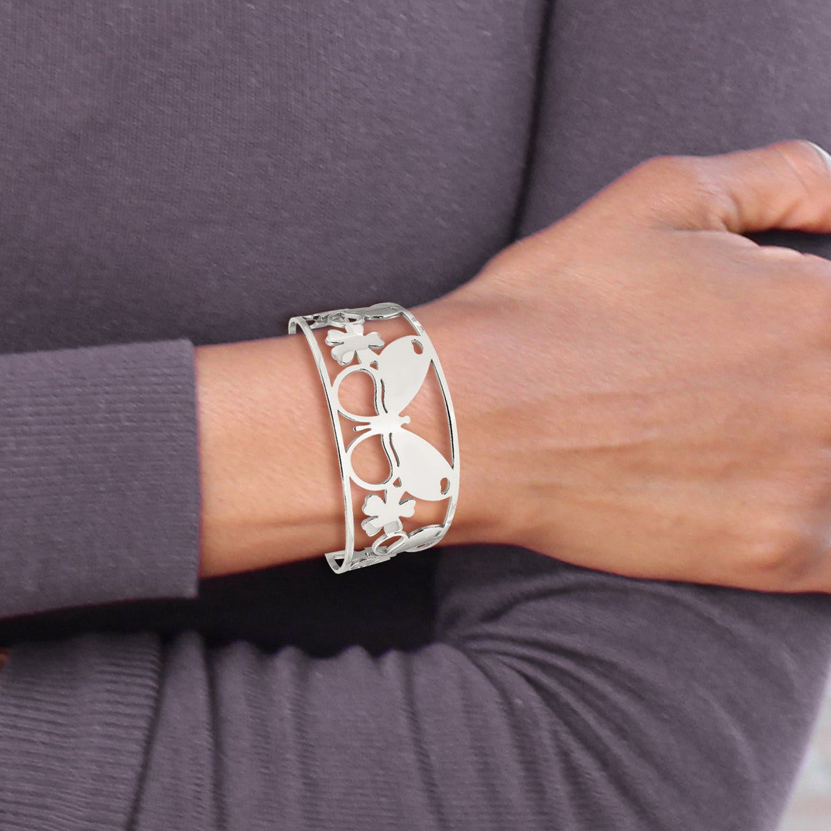 Chisel Butterfly Cuff Bracelet in Stainless Steel, 31mm, 7 Inch - Sophia Jewelers