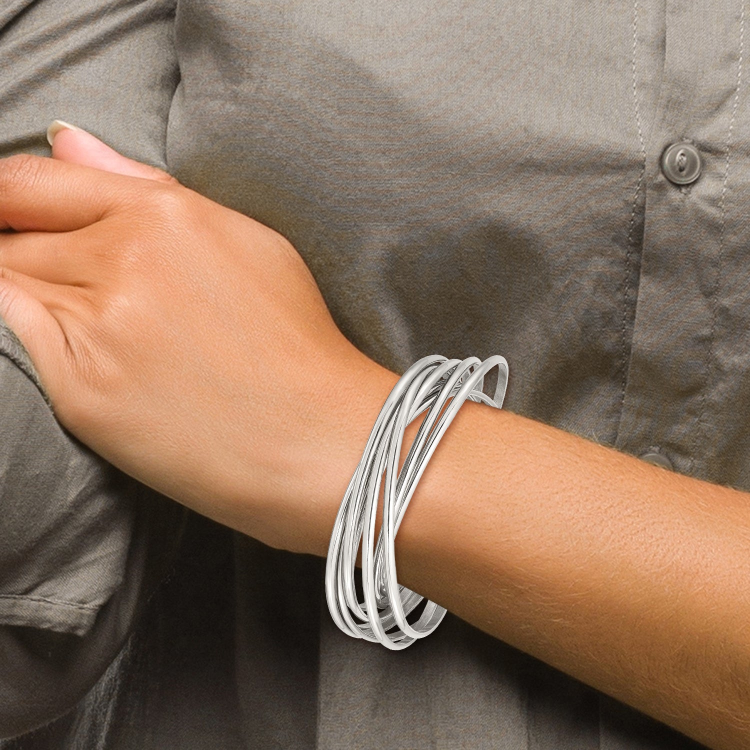 Stainless Steel Polished 9 Piece Set of Intertwined Bangles Bracelet for Women Secondary image
