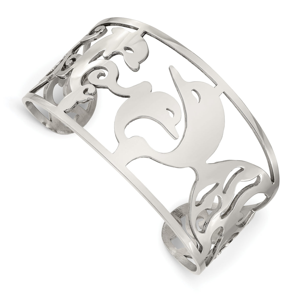 Dolphins Cuff Bangle in Stainless Steel, 33mm, 7 Inch - Sophia Jewelers Main image