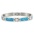 Chisel Blue Swirl Enamel Link Bracelet in Stainless Steel, 6mm, 7.2 Inch - Sophia Jewelers