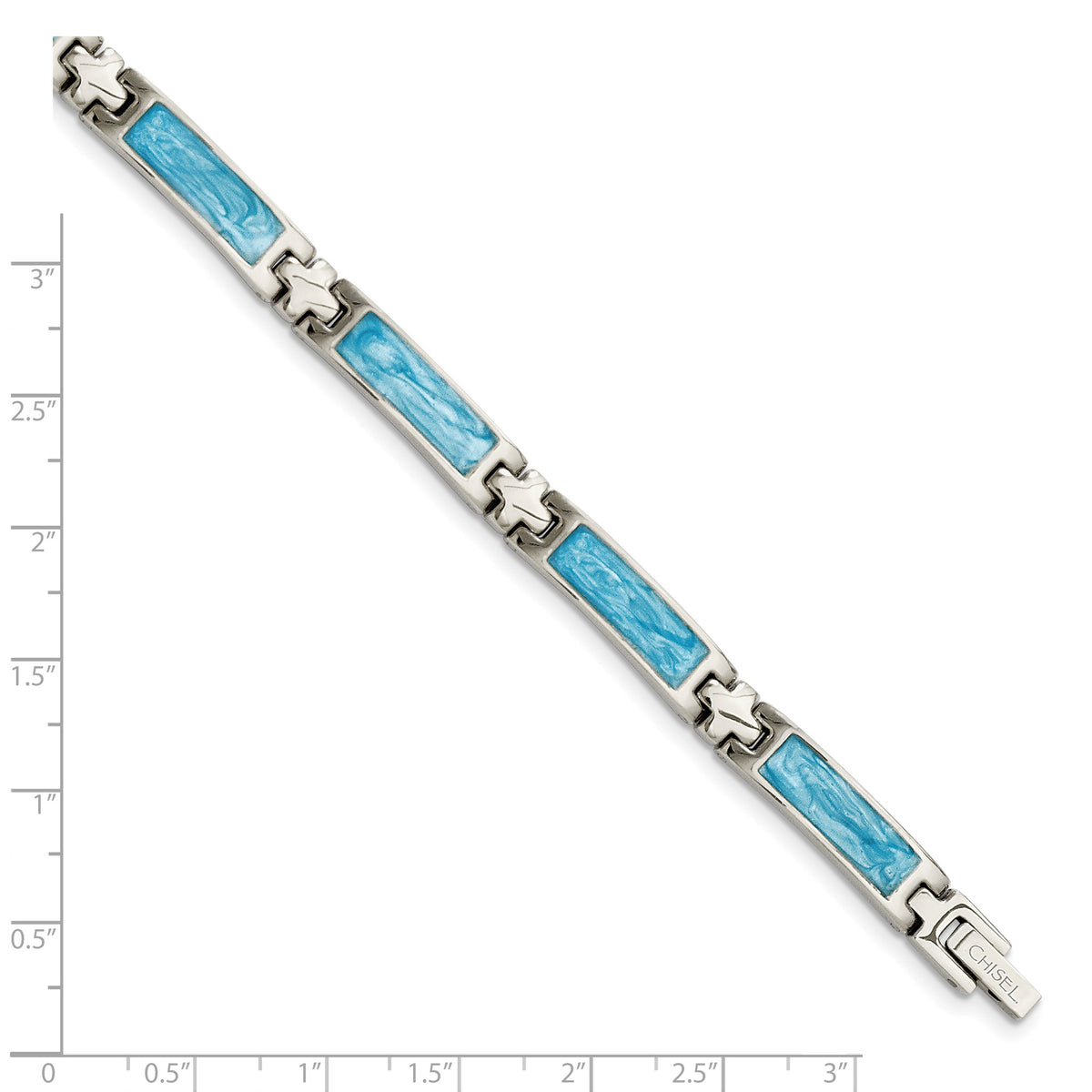 Chisel Blue Swirl Enamel Link Bracelet in Stainless Steel, 6mm, 7.2 Inch - Sophia Jewelers