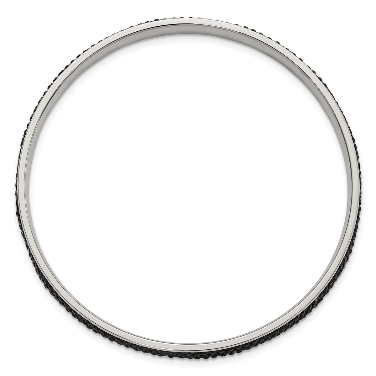 Black Crystal Rounded Bangle Bracelet in Stainless Steel, 8.2 Inch - Sophia Jewelers
