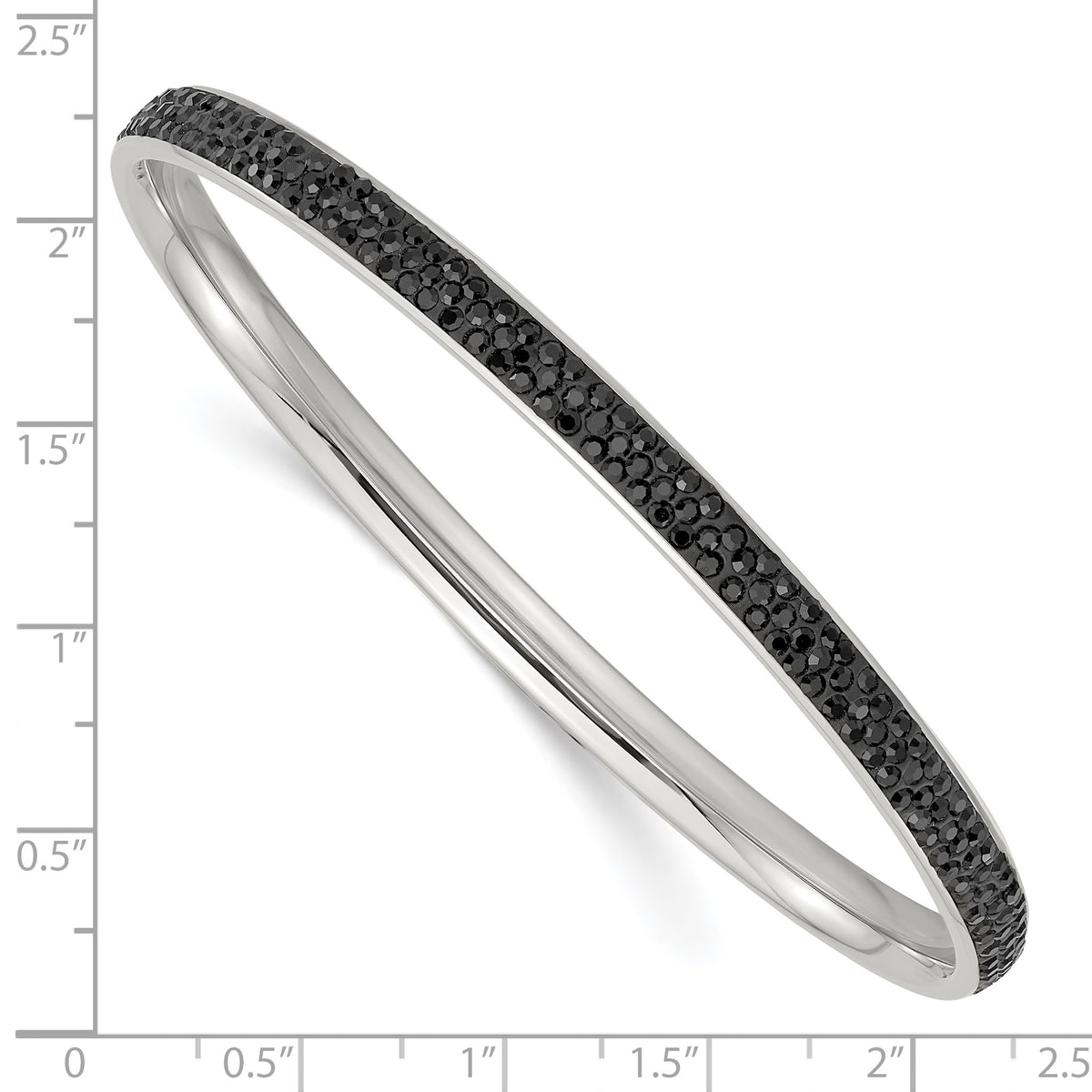 Black Crystal Rounded Bangle Bracelet in Stainless Steel, 8.2 Inch - Sophia Jewelers