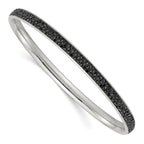 Black Crystal Rounded Bangle Bracelet in Stainless Steel, 8.2 Inch - Sophia Jewelers