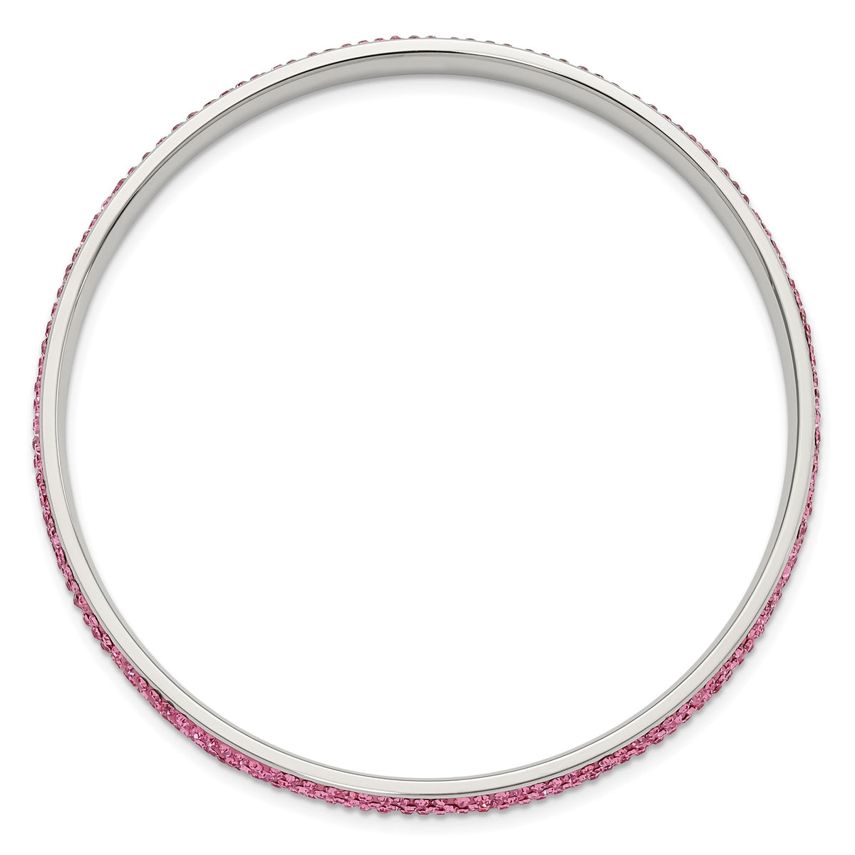 Pink Crystal Rounded Bangle Bracelet in Stainless Steel, 5mm, 8.2 Inch - Sophia Jewelers
