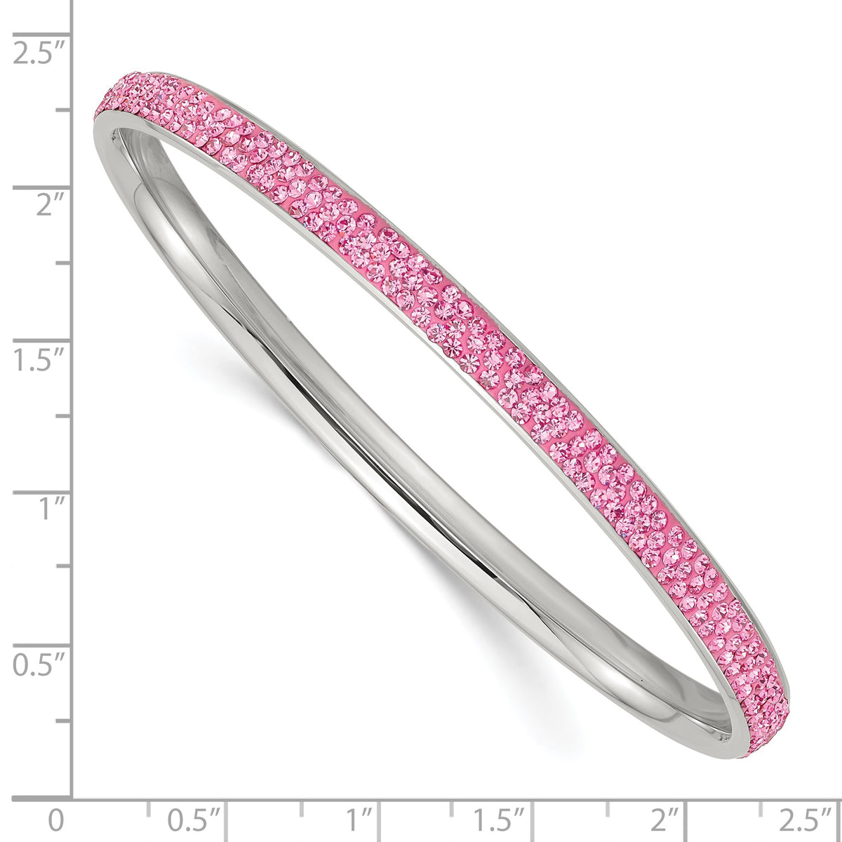 Pink Crystal Rounded Bangle Bracelet in Stainless Steel, 5mm, 8.2 Inch - Sophia Jewelers