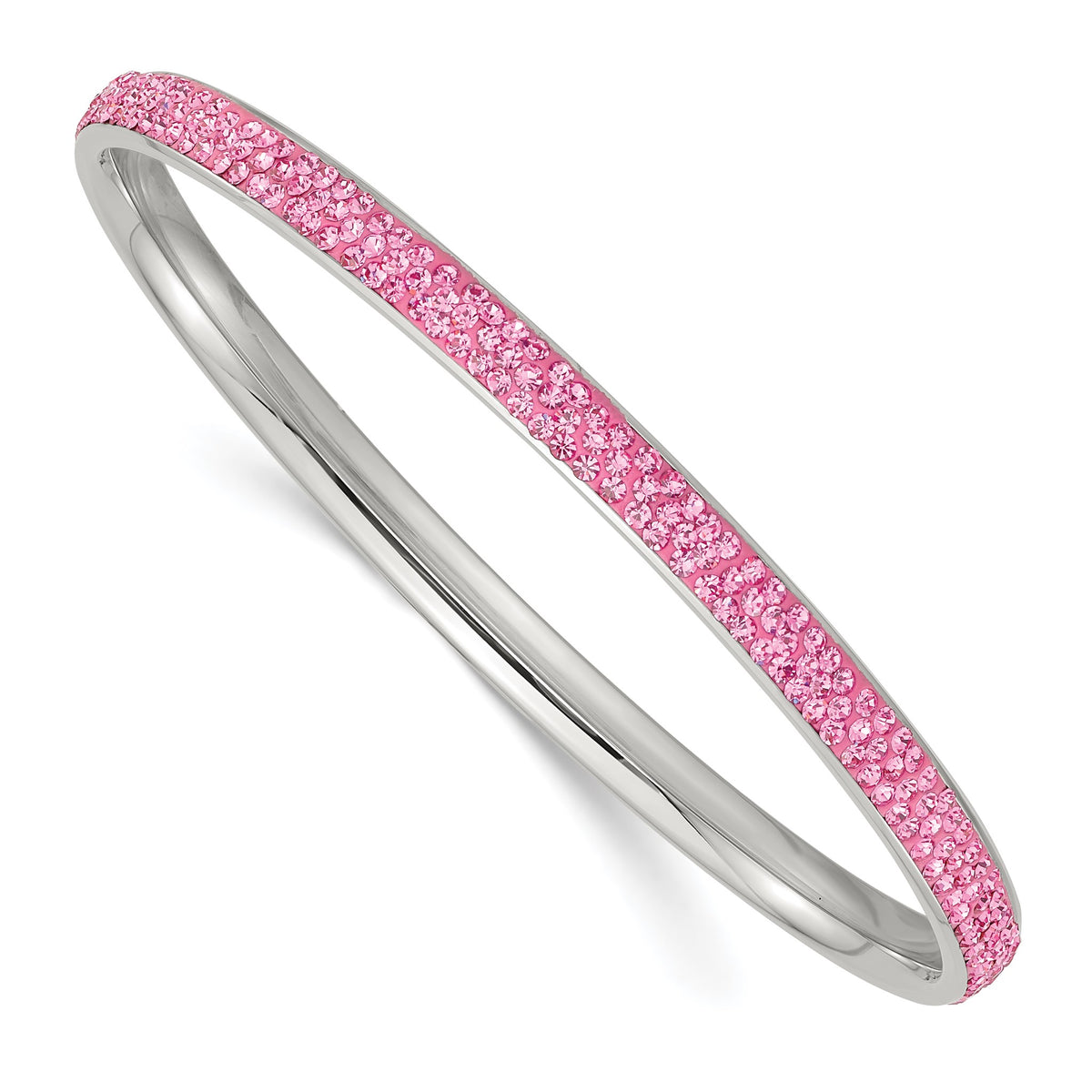 Pink Crystal Rounded Bangle Bracelet in Stainless Steel, 5mm, 8.2 Inch - Sophia Jewelers Main image