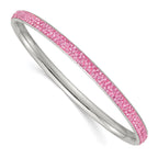 Pink Crystal Rounded Bangle Bracelet in Stainless Steel, 5mm, 8.2 Inch - Sophia Jewelers