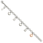 Cubic Zirconia Lock & Key Bracelet in Rose IP-Plated Stainless Steel, 7.5 Inch - Sophia Jewelers