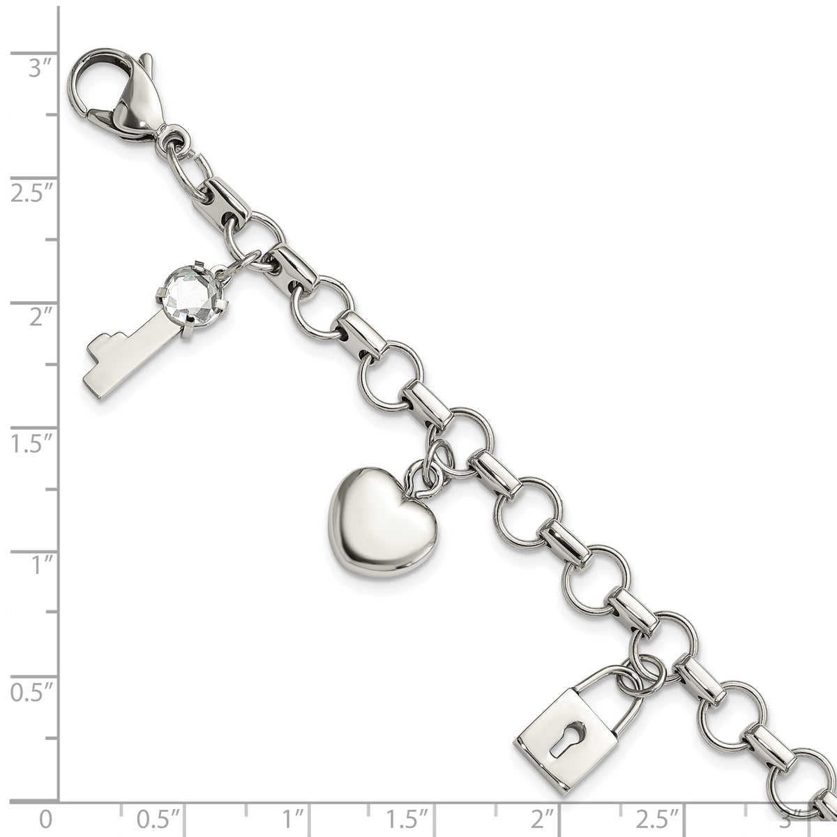 Cubic Zirconia Lock & Key Bracelet in Rose IP-Plated Stainless Steel, 7.5 Inch - Sophia Jewelers